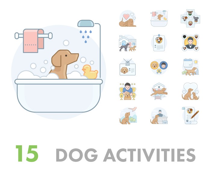 15 Dog Activities Icons